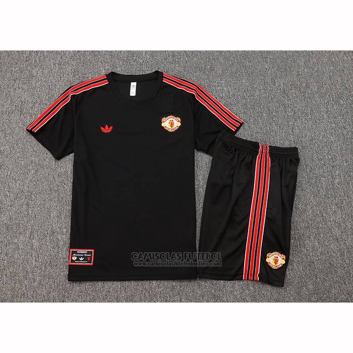 Fato de Treino Manchester United Manga Curta 2025-2026 Preto - Calcas Curta